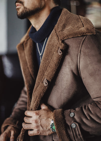 American Retro B7 Suede Parka Mid-Length Faux Lambswool Thickened Men's Coat - Harmony Gallery