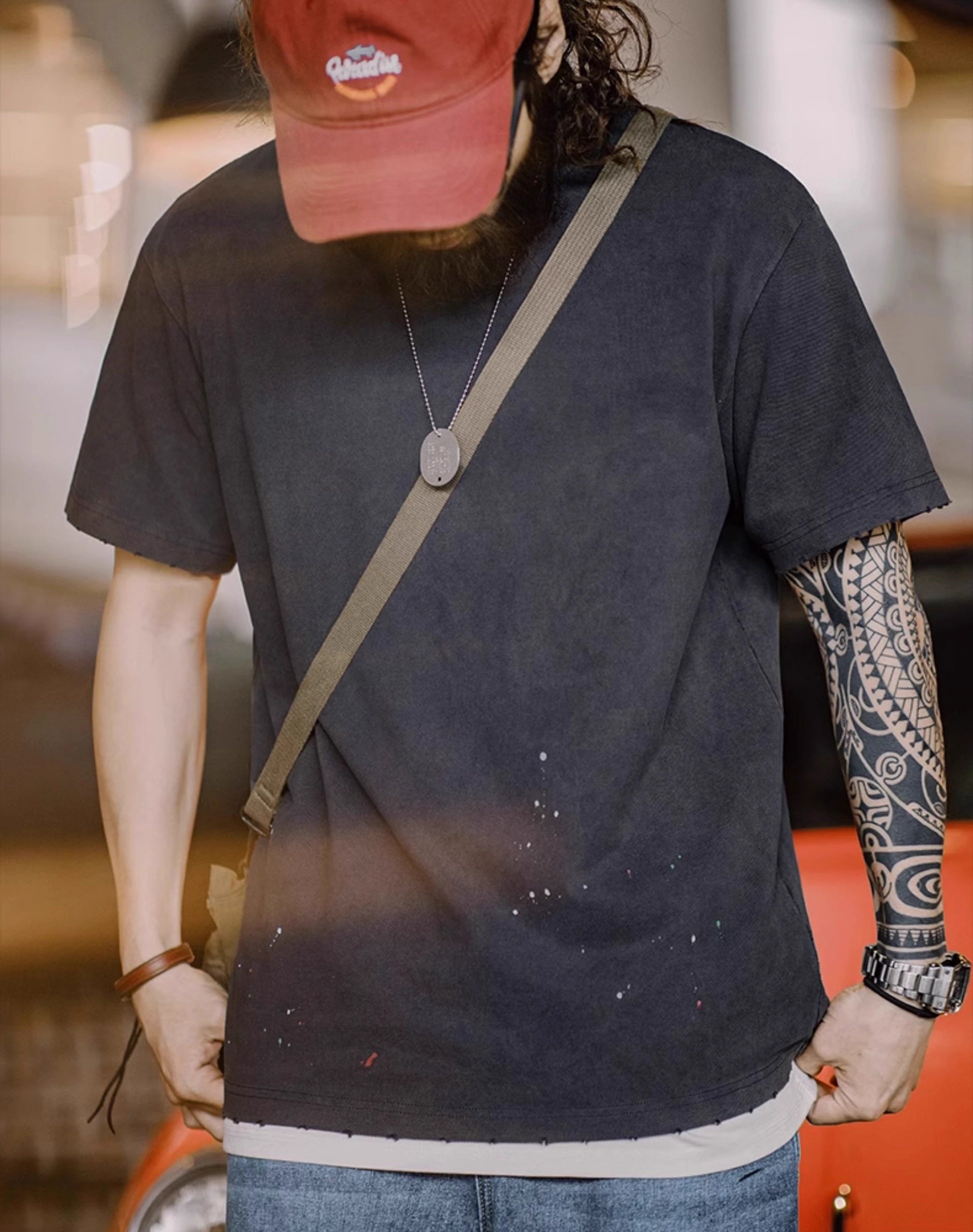 American Workwear Retro Destroyed Cut Ink Men's T-Shirt - Harmony Gallery