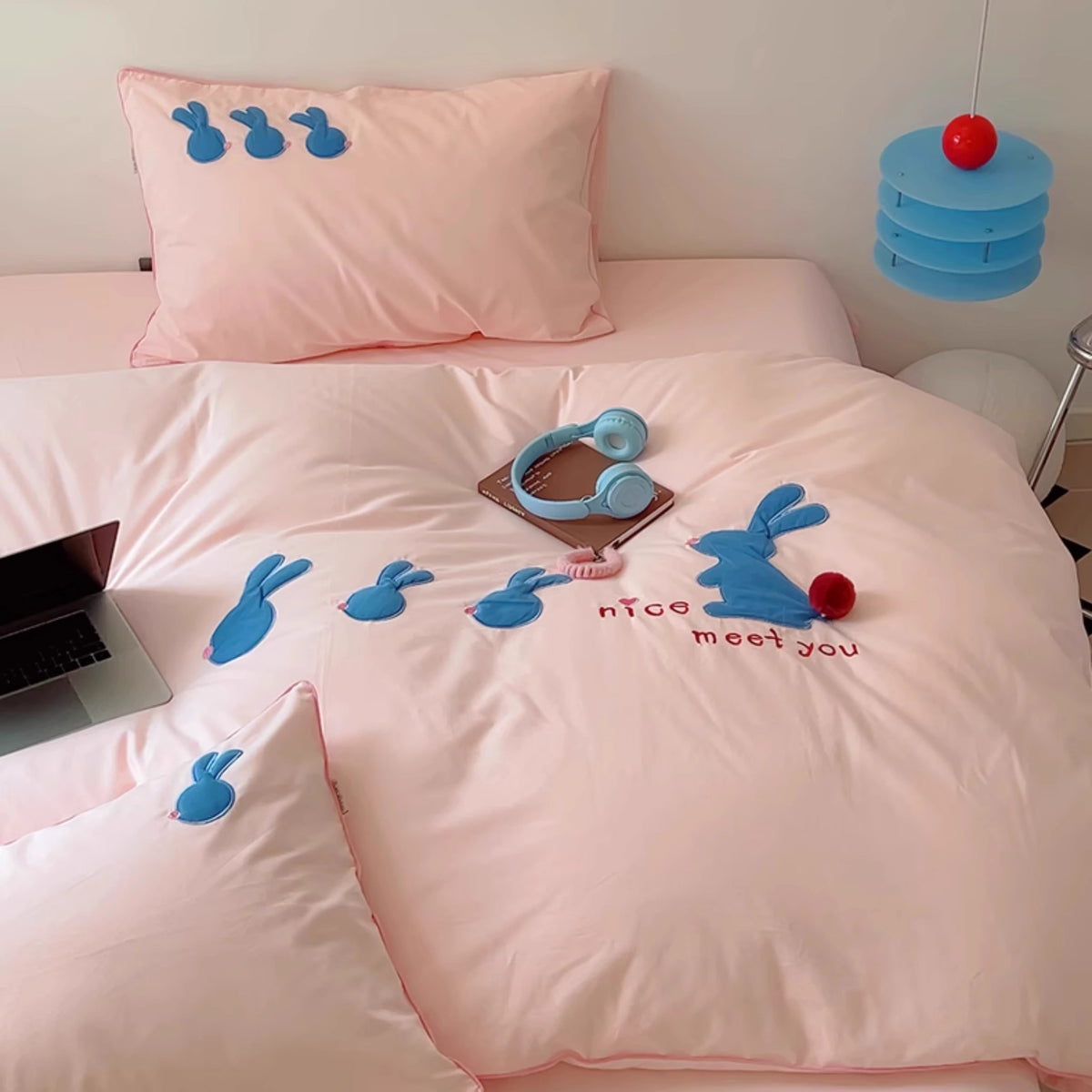 Cute Bunny Cotton Brushed Four-Piece Warm And Thick Bed Set - Harmony Gallery