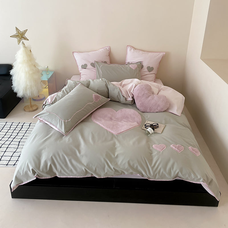 Girls Love Fall And Winter Thickened Brushed Four-piece Pure Cotton Bed Set - Harmony Gallery