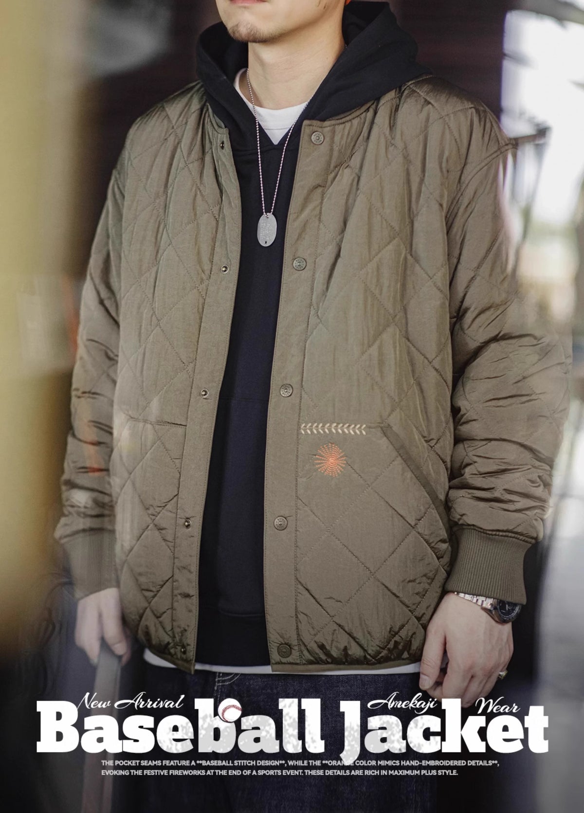 American Quilted Baseball Cotton-Padded Diamond Thick Warm Men's Jacket - Harmony Gallery
