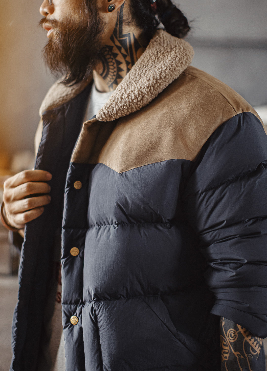 American Retro Color Block Fleece Collar Keep Warm Leisure Men's Jacket - Harmony Gallery