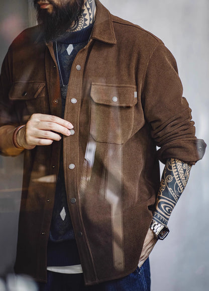 American Retro Heavy Knitted Corduroy Imitation Jacket Men's Shirt - Harmony Gallery