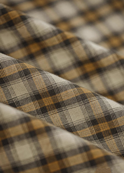 American Retro Workwear Scottish Plaid Corduroy Splicing Men's Shirt - Harmony Gallery