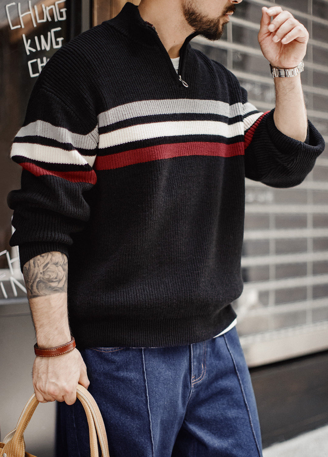 American Half-Zipper Knit Heavyweight Half-Turtleneck Outerwear Men's Sweater - Harmony Gallery