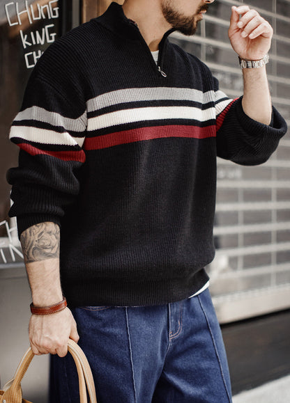 American Half-Zipper Knit Heavyweight Half-Turtleneck Outerwear Men's Sweater - Harmony Gallery