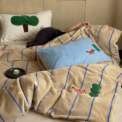 Winter Wool Forest Fox Thickened Rabbit Warm Four-Piece Bed Set - Harmony Gallery