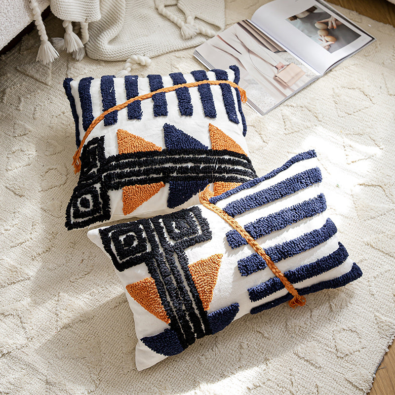 Artisanal Abstract Geometric Navy and Orange Throw Pillow - Harmony Gallery