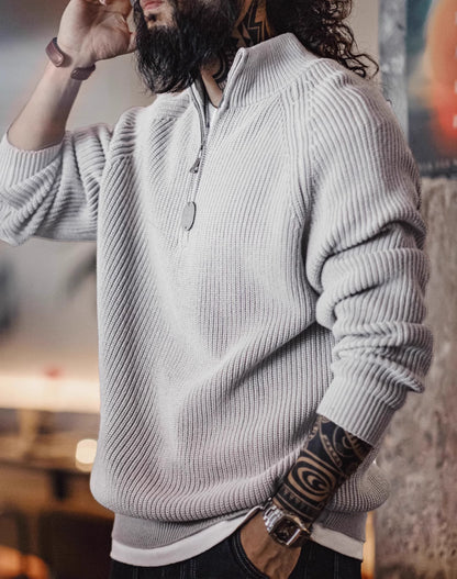American Retro Half Zip Pullover Bottoming High Collar Knitted Men's Sweater - Harmony Gallery