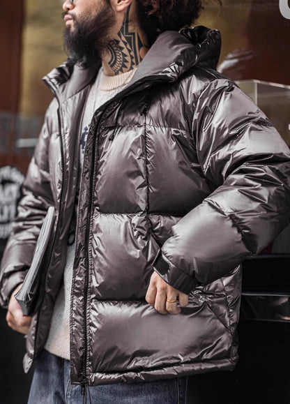 American Shiny 90 White Duck Down Thick Warm Stand Collar Bread Men's Jacket - Harmony Gallery