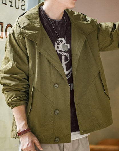 American Retro Pleated Thin Hooded Texture Outdoor Men's Jacket - Harmony Gallery