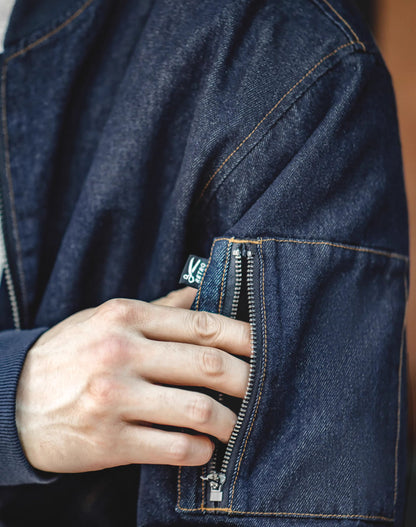 American Retro Denim Washed MA1 Bomber Baseball Men's Jacket - Harmony Gallery