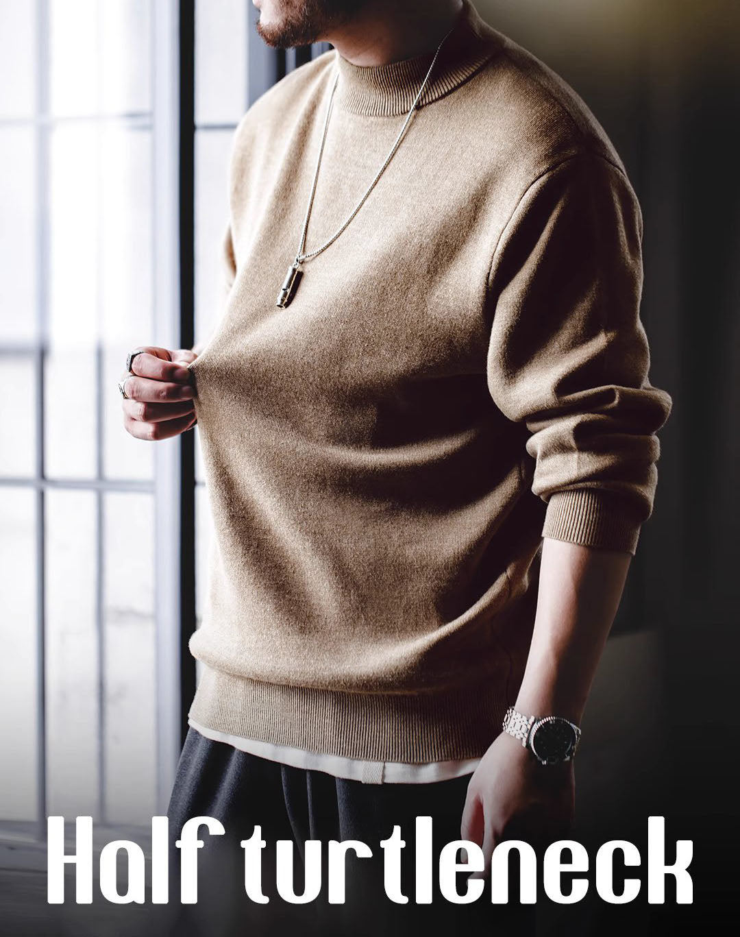 American Casual Half Turtleneck Pullover Warm Knitted Men's Sweater - Harmony Gallery
