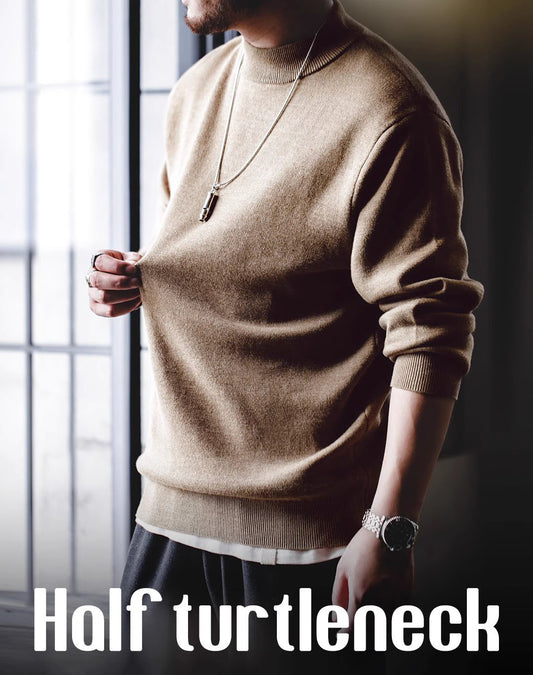 American Casual Half Turtleneck Pullover Warm Knitted Men's Sweater - Harmony Gallery