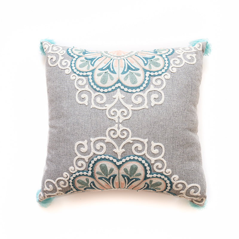 Vibrant Boho Fiesta Colorful Pom-Pom Embroidered Decorative Throw Pillows - Harmony Gallery