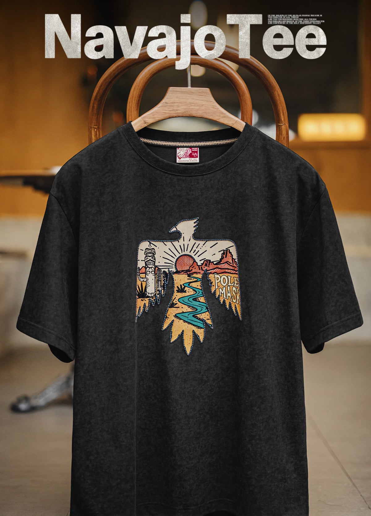 American Retro Thunderbird Cotton Heavy Ethnic Embroidery Print Men's T-Shirt - Harmony Gallery