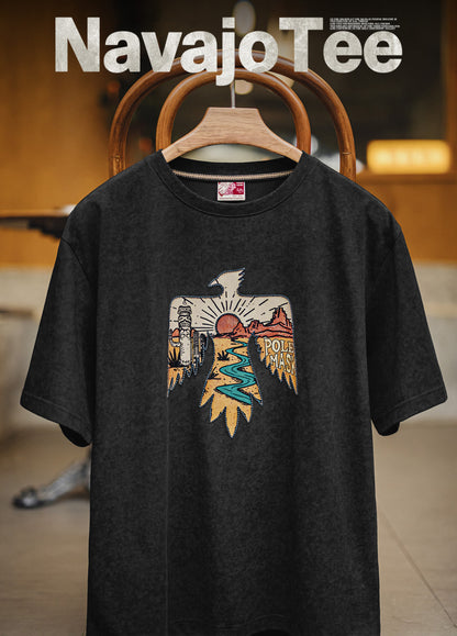 American Retro Thunderbird Cotton Heavy Ethnic Embroidery Print Men's T-Shirt - Harmony Gallery