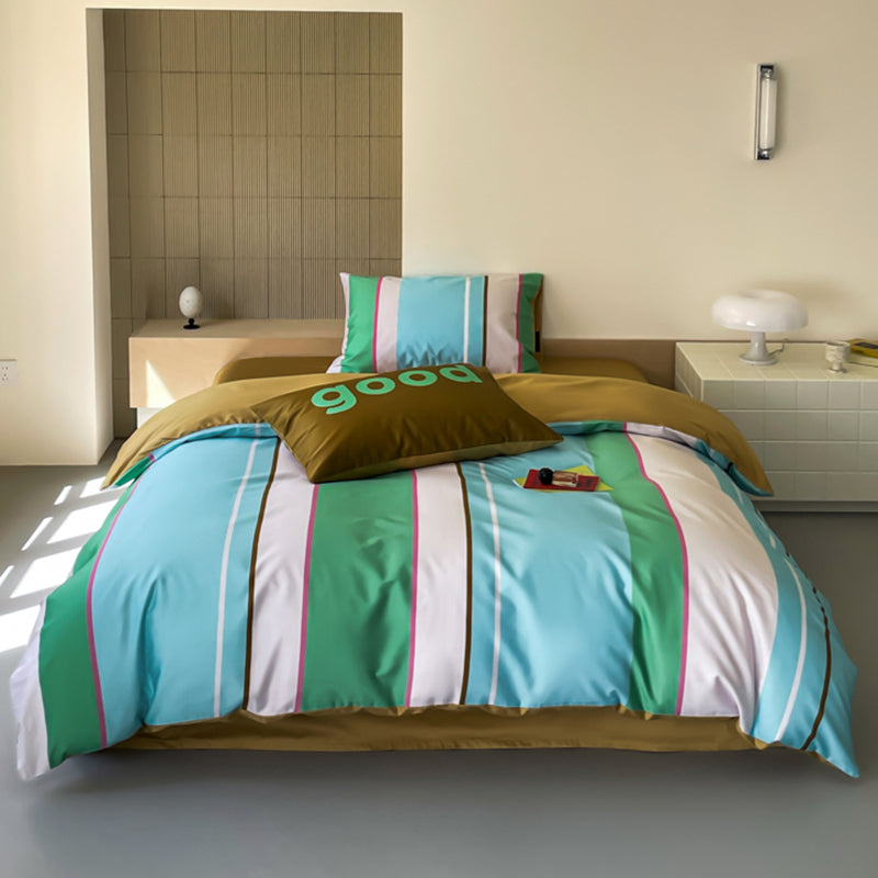 Nordic Simple Contrast Stripes Four-Piece Satin Pure Cotton Bed Set - Harmony Gallery
