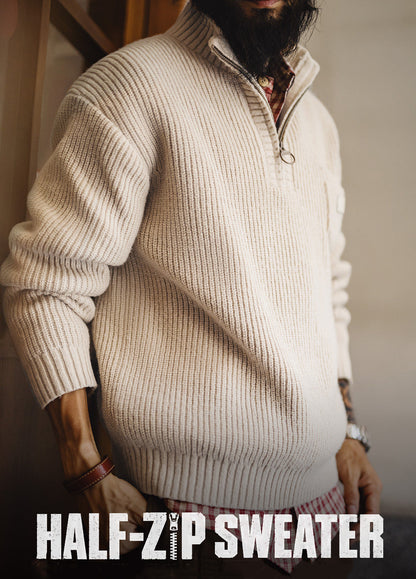 American Old Money Half-Zipper Pullover Soft Warm Men's Sweater - Harmony Gallery