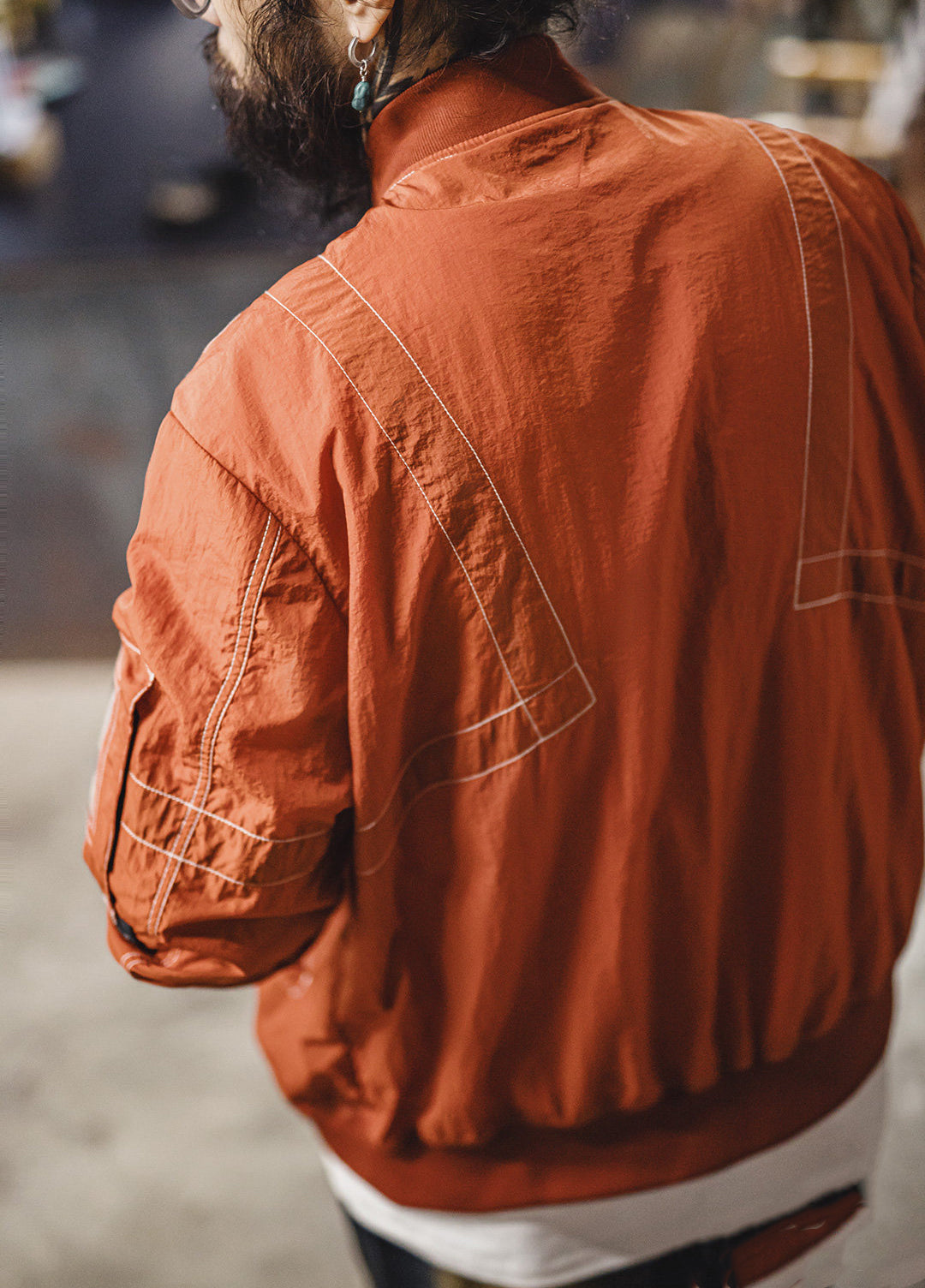 American Bright Line Bomber Pilot Thin Brick Red Baseball Men's Jacket
