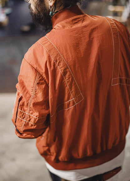 American Bright Line Bomber Pilot Thin Brick Red Baseball Men's Jacket