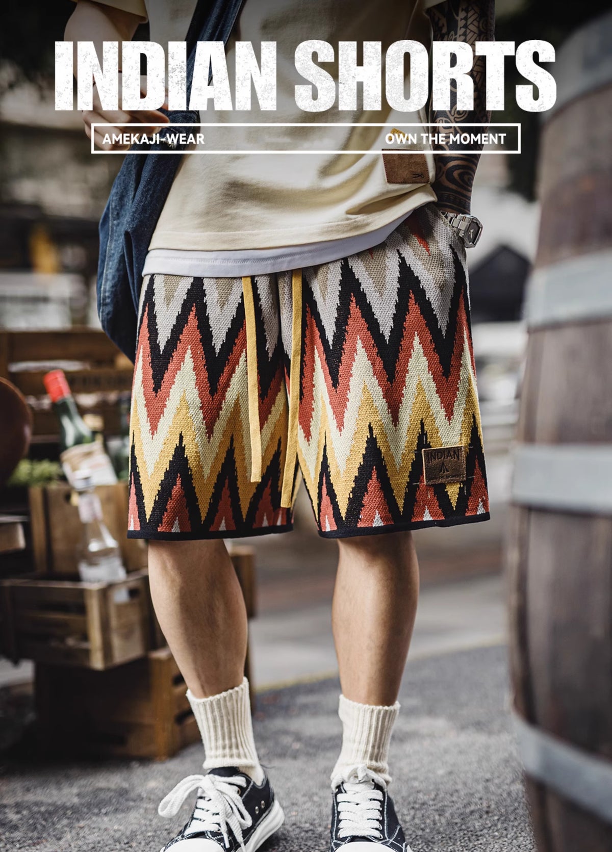 American Retro Navajo Flower Hawaiian Heavy Drape Beach Men's Shorts - Harmony Gallery