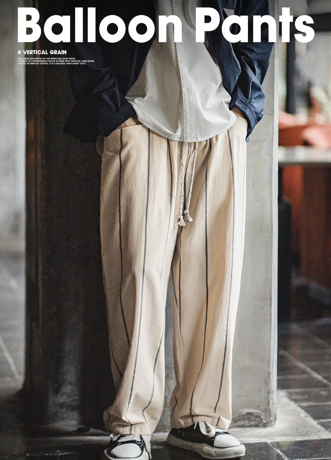 American Retro Vertical Striped Balloon Lazy Straight Men's Trousers - Harmony Gallery