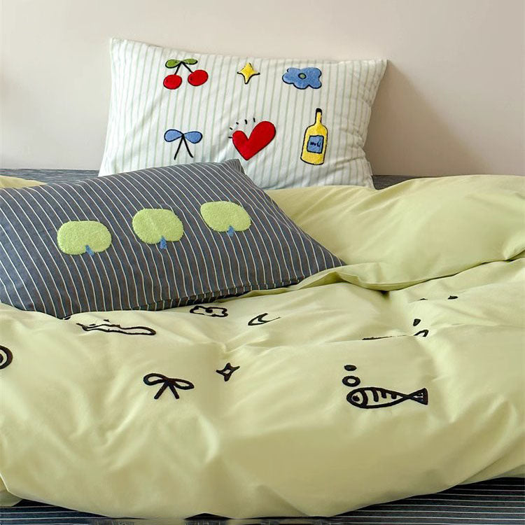 Small Fresh Green Apple Paradise Four-piece Pure Cotton Bed Set - Harmony Gallery