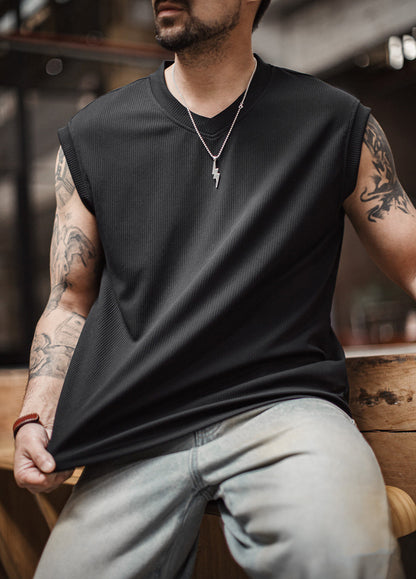 American Retro Striped Workwear Fitness Vest Base Layer Men's T-Shirt