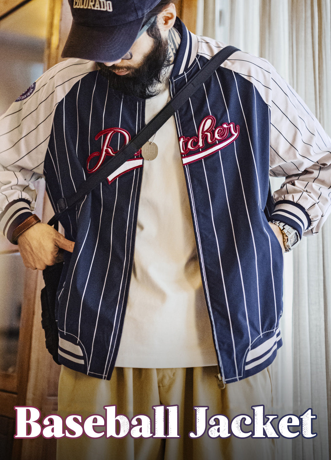 American Retro Striped Baseball Letter Embroidery Contrast Color Men's Jacket - Harmony Gallery