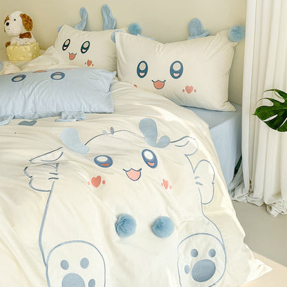 Cartoon Cute Little Fat Dragon Pure Cotton Washed Four-Piece Bed Set - Harmony Gallery
