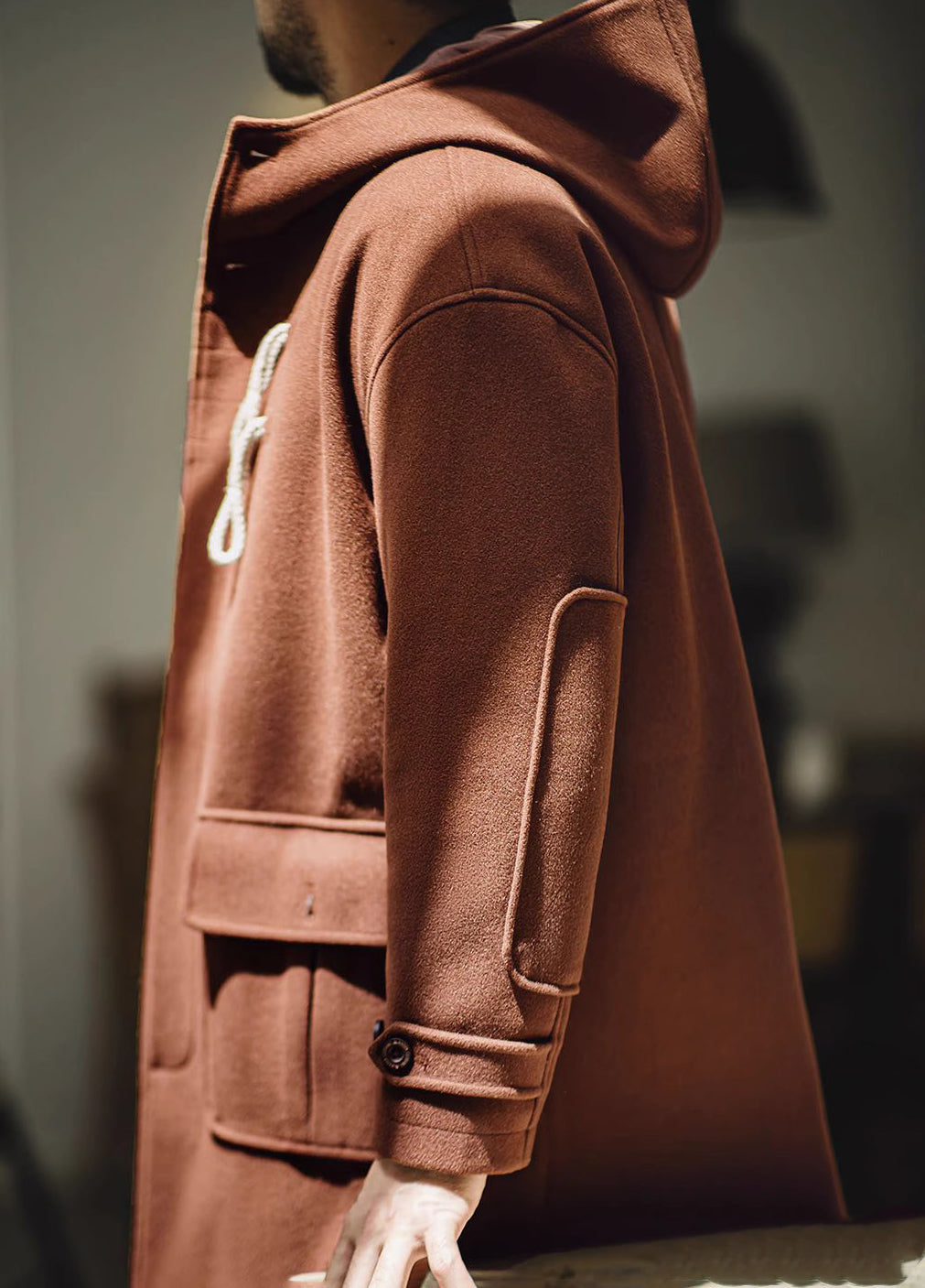 American Retro Horn Button Woolen College Long Coat Men's Jacket - Harmony Gallery