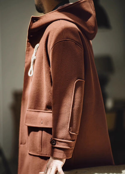 American Retro Horn Button Woolen College Long Coat Men's Jacket - Harmony Gallery