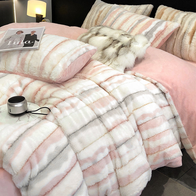 Luxury Rabbit High-end Thickened Double-Sided Coral Winter Four-Piece Bed Set - Harmony Gallery