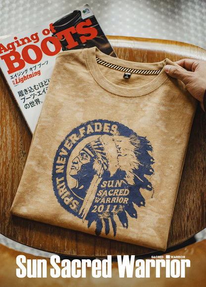 American Retro Batik Print  Distressed Wood Brown Daily Men's T-Shirt