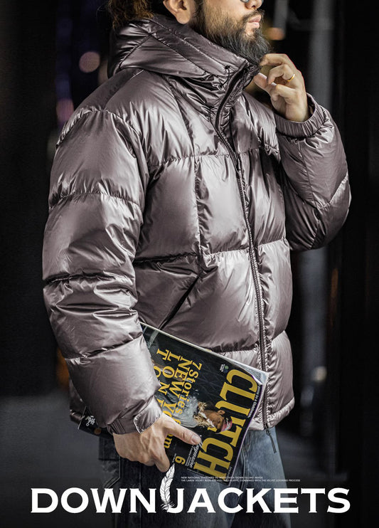 American Shiny 90 White Duck Down Thick Warm Stand Collar Bread Men's Jacket - Harmony Gallery