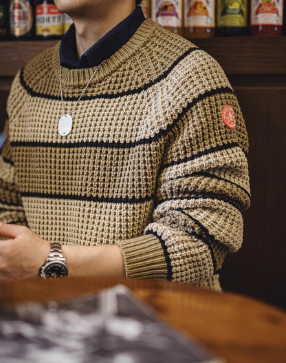 American Retro Contrast Color Pineapple Texture Pullover Men's Sweater - Harmony Gallery