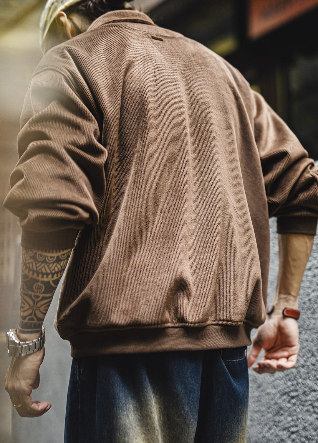 American Polo Corduroy Collarless Fleece-Lined Pullover Pocket Men's Sweater - Harmony Gallery