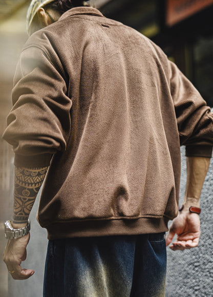 American Polo Corduroy Collarless Fleece-Lined Pullover Pocket Men's Sweater - Harmony Gallery