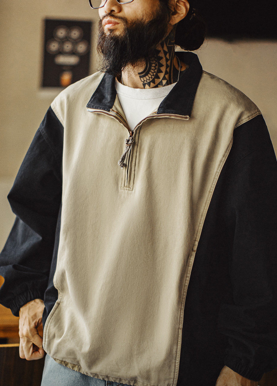 American Color-Block Half Zipper Semi-Open Patchwork Men's Sweater - Harmony Gallery