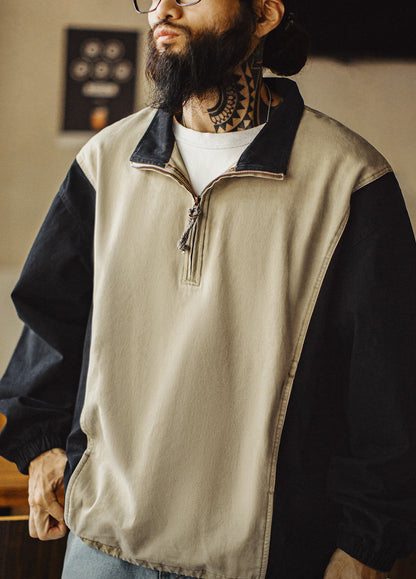 American Color-Block Half Zipper Semi-Open Patchwork Men's Sweater - Harmony Gallery