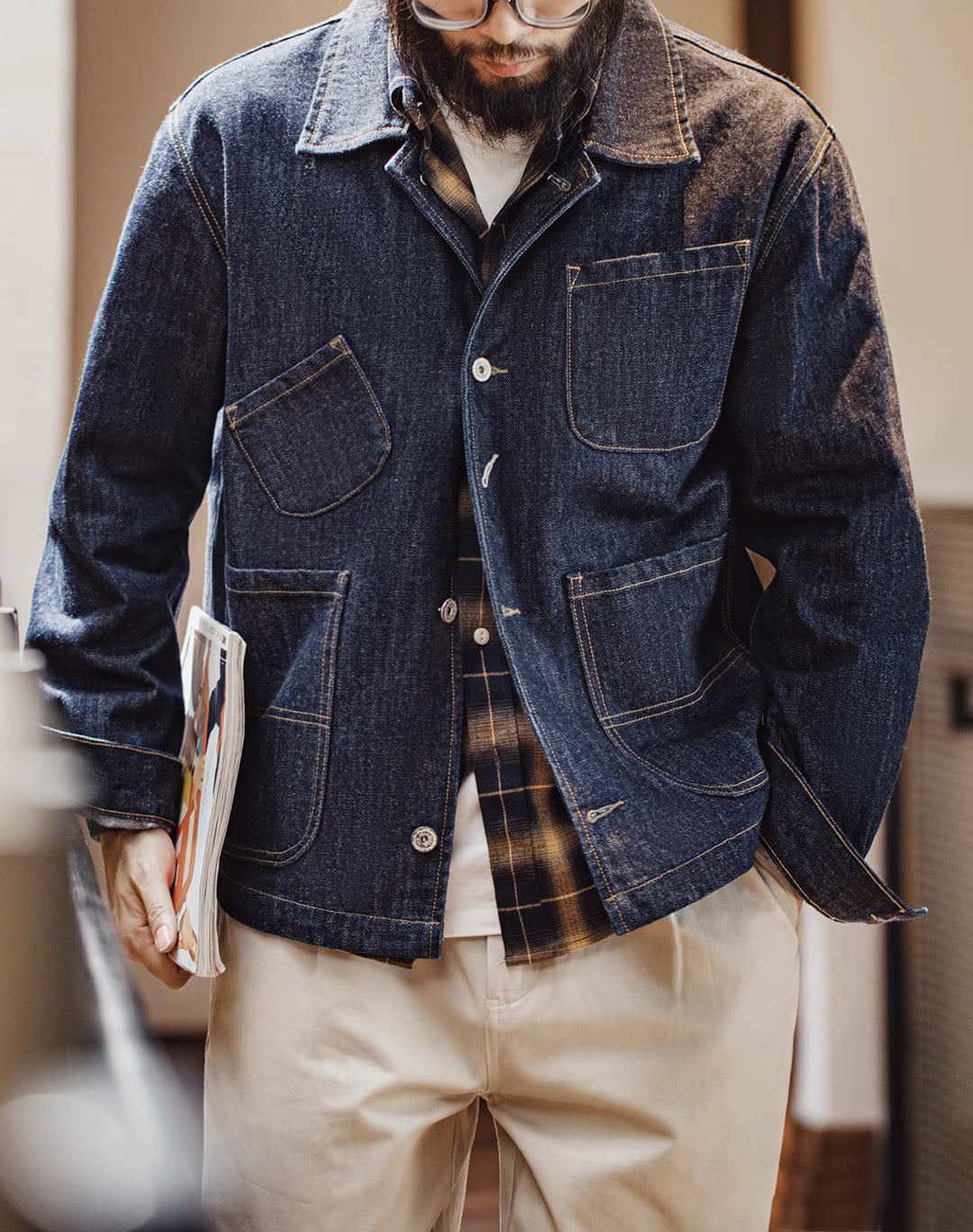 American Retro Workwear Denim Multi-Pocket Men's Jacket - Harmony Gallery