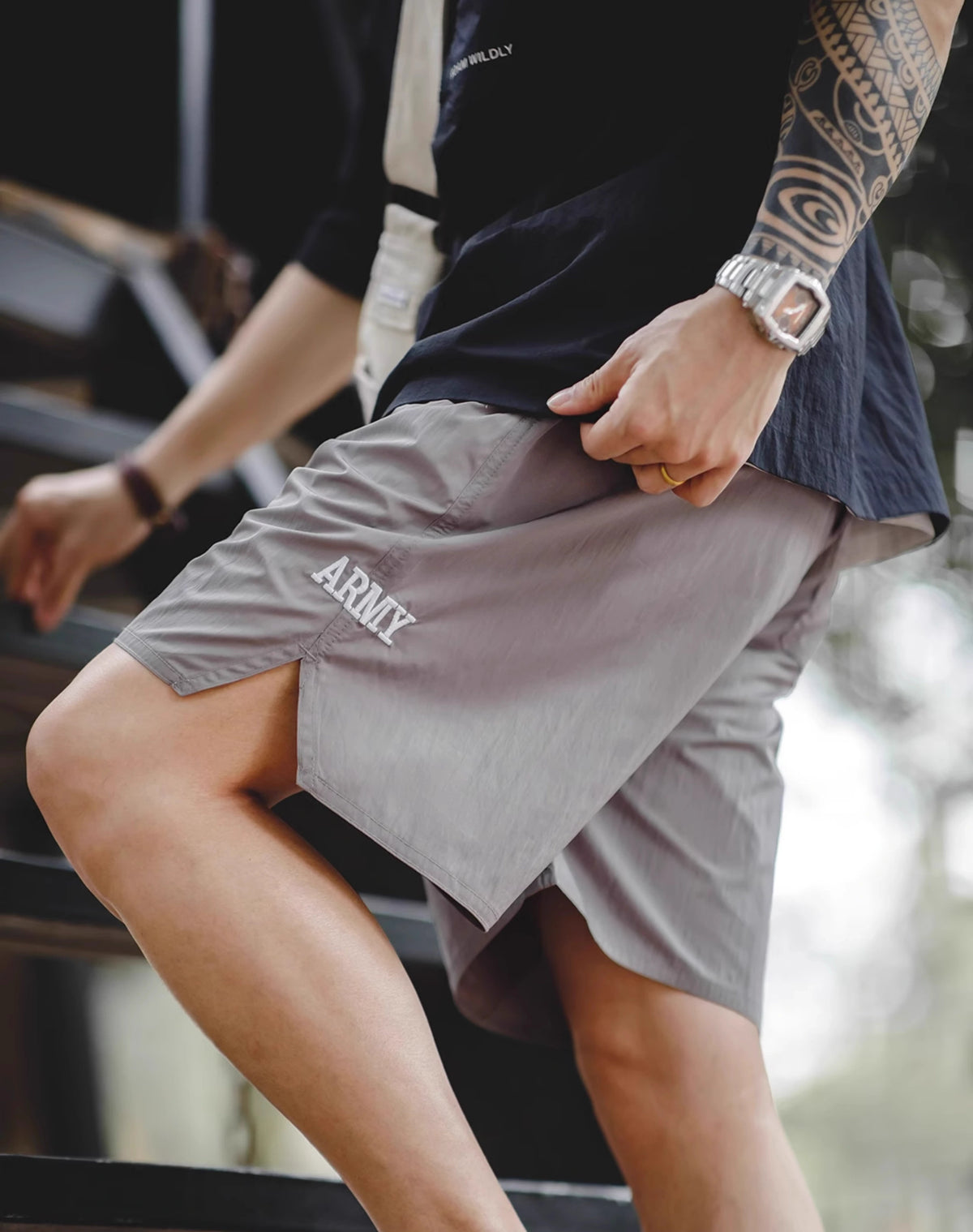 American Retro ARMY Sports Thin Letter Embroidered Men's Shorts - Harmony Gallery