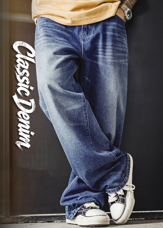 American Washed Denim Blue Cathair Heavyweight Straight-Leg Men's Jeans - Harmony Gallery