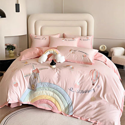 Cute Girly Heart Rainbow Pure Cotton Washed Four-Piece Bed Set - Harmony Gallery