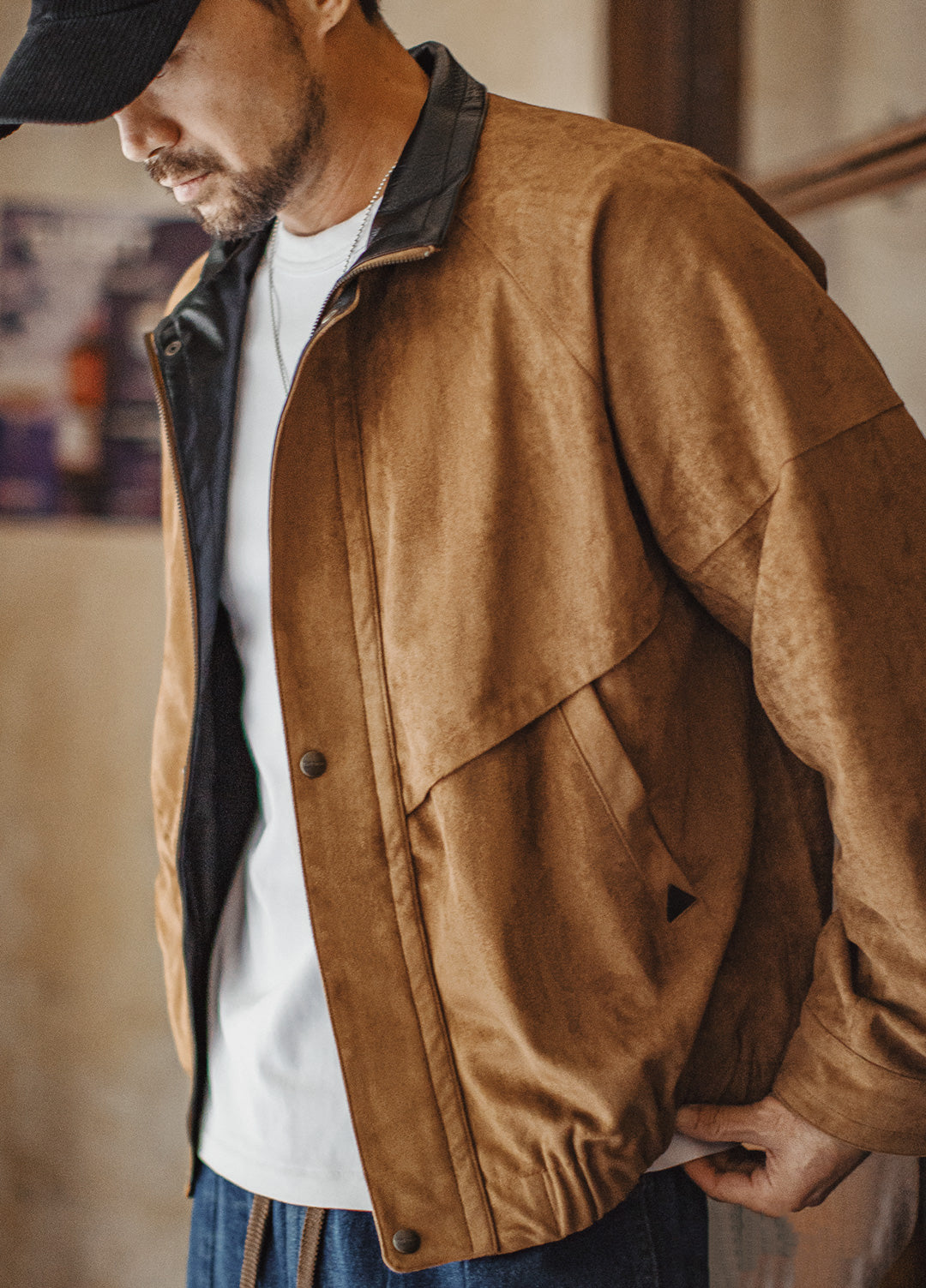 American Retro Suede Coach With Short Soft Velvet Surface Men's Jacket - Harmony Gallery