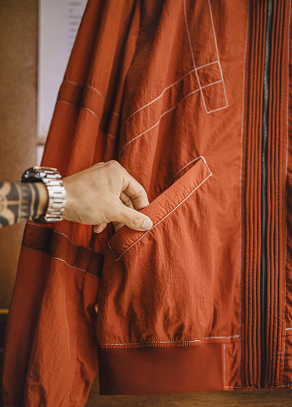 American Bright Line Bomber Pilot Thin Brick Red Baseball Men's Jacket
