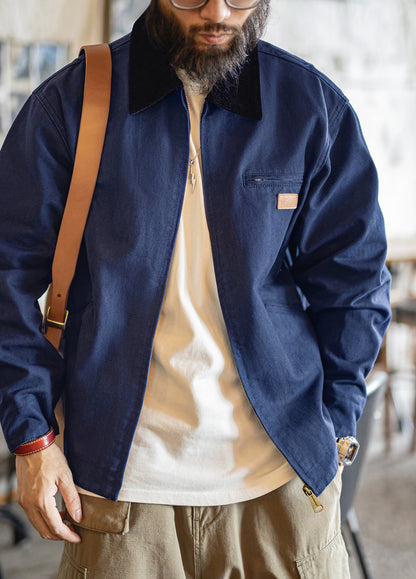 American Retro Detroit Navy Blue Hunting Barn Dragon Fruit Color Men's Jacket - Harmony Gallery