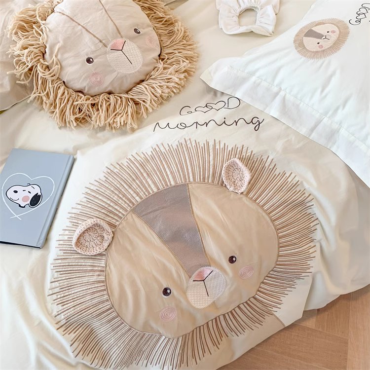 Cute Little Lion Pure Cotton Washed Four-Piece Bed Set - Harmony Gallery