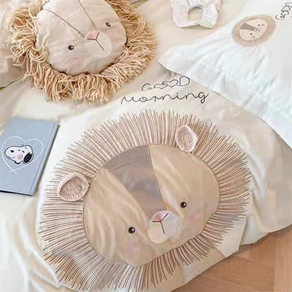 Cute Little Lion Pure Cotton Washed Four-Piece Bed Set - Harmony Gallery